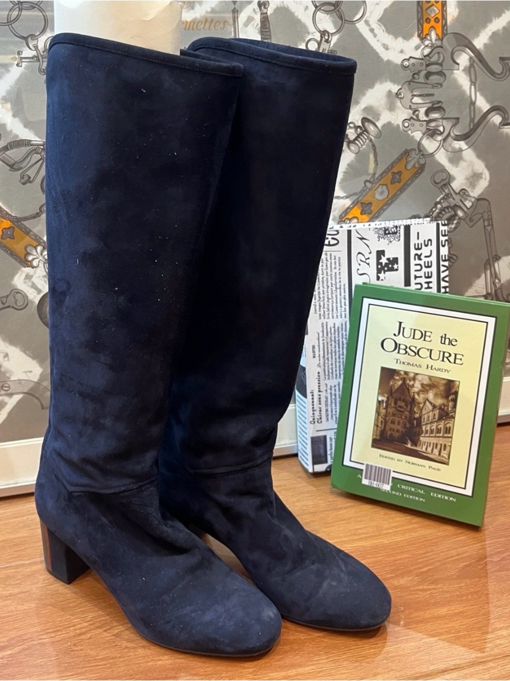 Loro Piana Navy Suede Over-the-Knee Boots